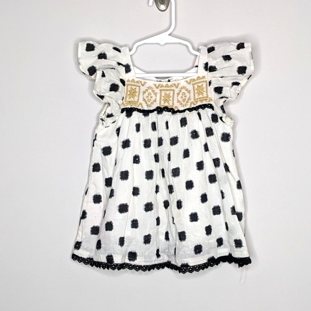 Jessica Simpson Polka Dot Ruffle Sleeve Embroidered Shirt 4T